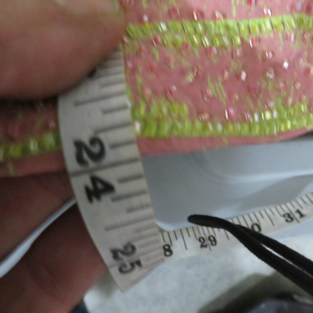 Carmen Marc Valvo SET! Neon Green Pink Beaded Embellished Skirt & sleeveless top - Picture 12 of 13